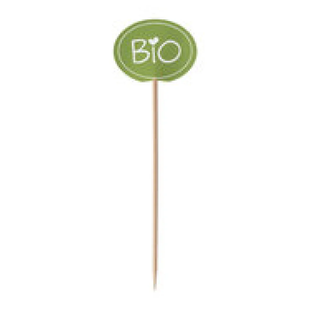 Kennzeichnungspicker Deko-Picker "Bio" 12 cm grün, 100 Stk.