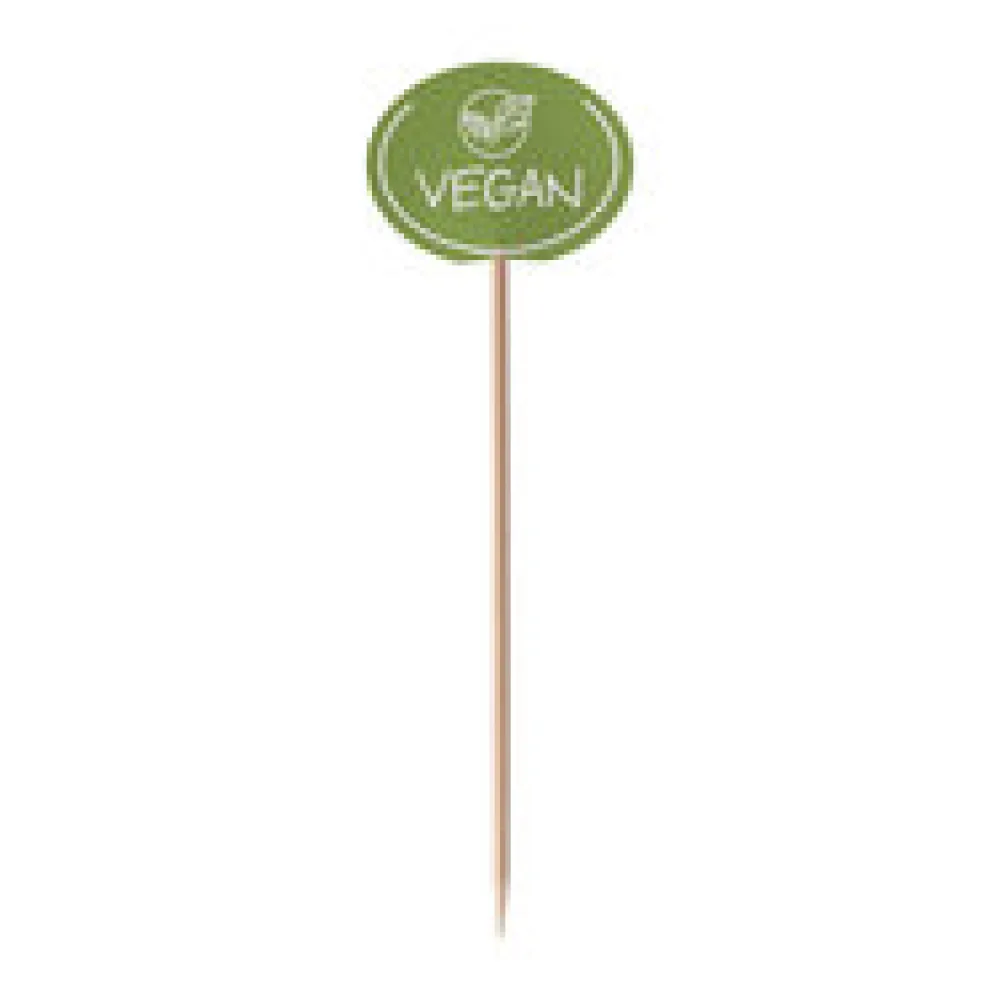 Kennzeichnungspicker Deko-Picker "Vegan" 12 cm grün, 100 Stk.