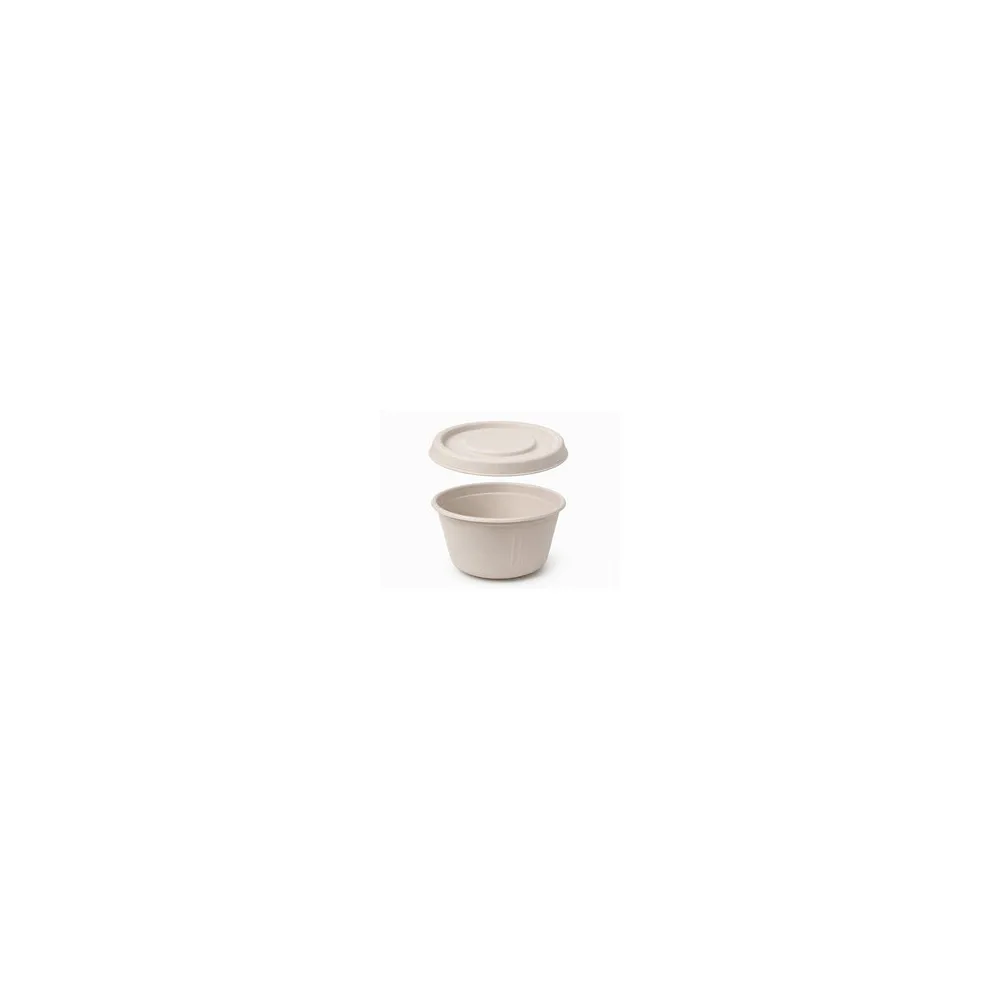Dressingbecher Dipschale 60ml rund O 62 mm aus Bagasse Zuckerrohr kompostierbar inkl Deckel, 50 Stk.
