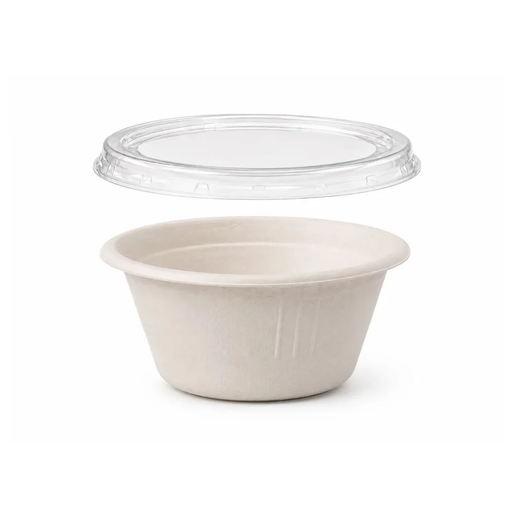 Dressingbecher Dipschale 60ml rund O 62 mm aus Bagasse Zuckerrohr kompostierbar inkl Deckel aus PLA, 50 Stk. – Bild 2