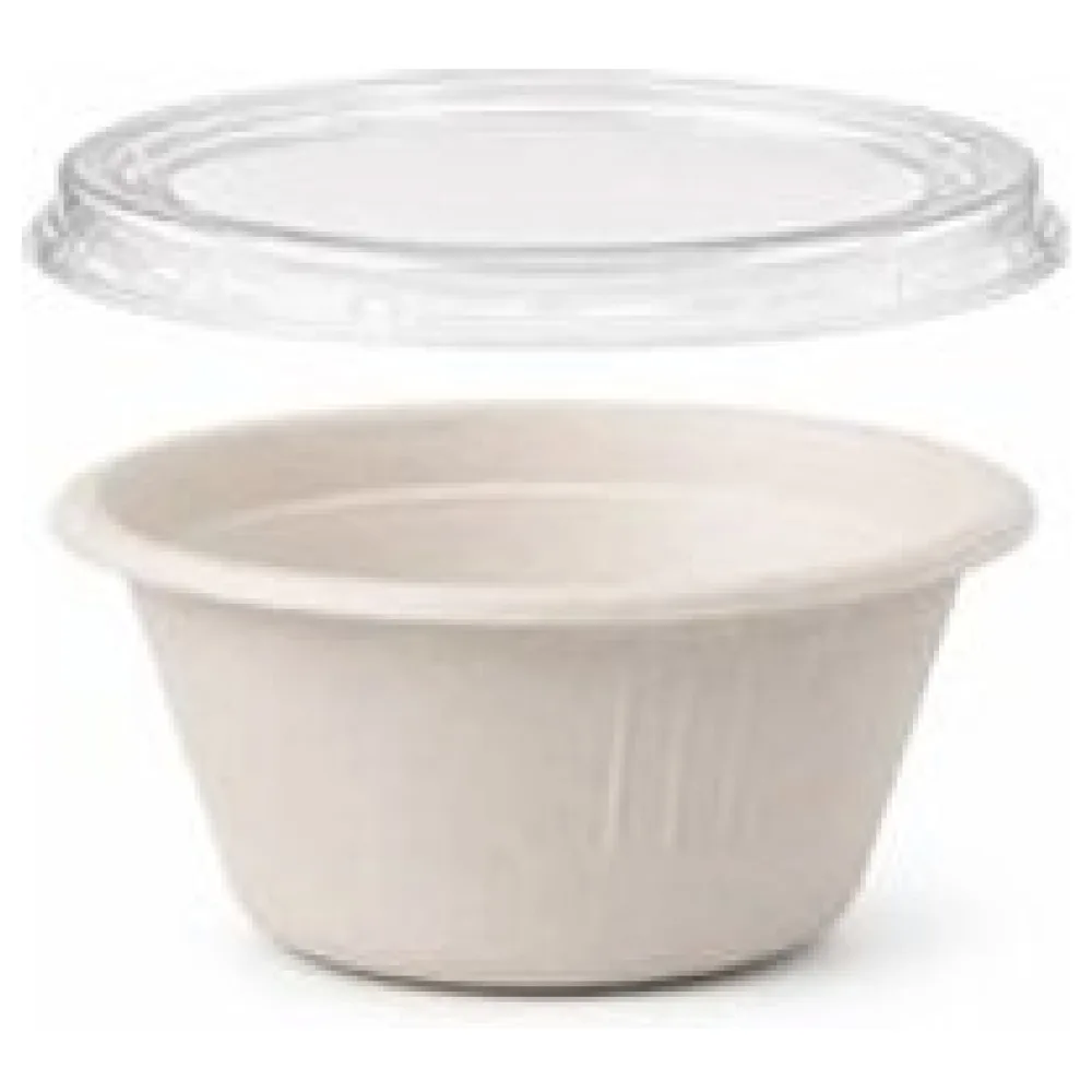 Dressingbecher Dipschale 60ml rund O 62 mm aus Bagasse Zuckerrohr kompostierbar inkl Deckel aus PLA, 50 Stk. – Bild 3