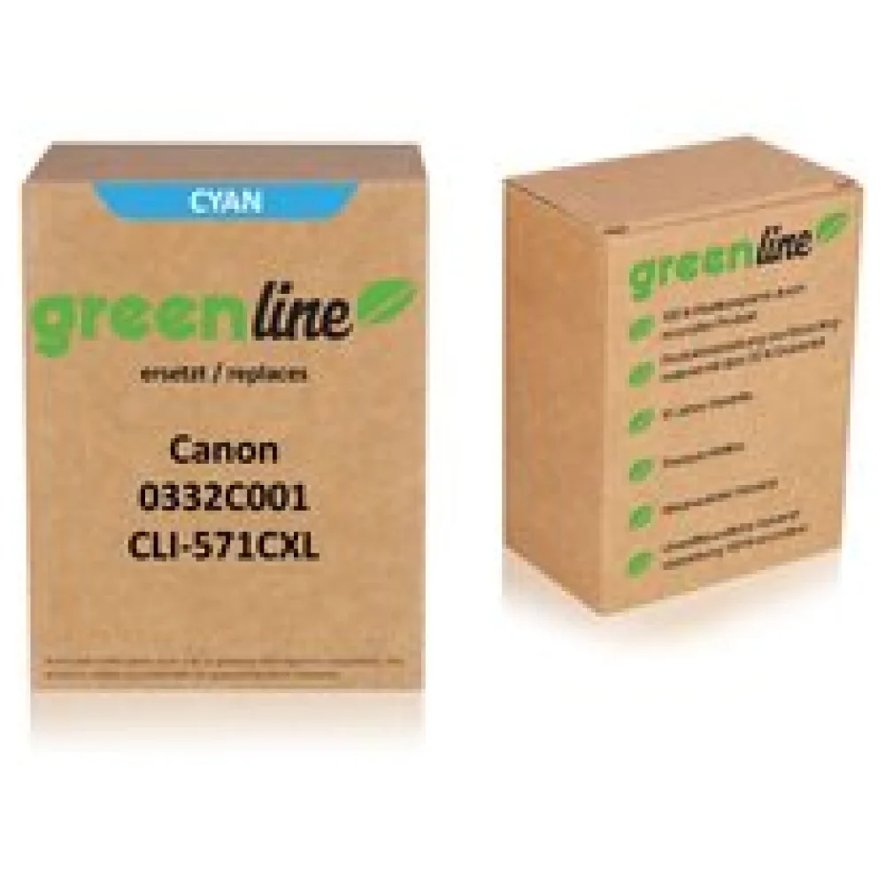 greenline ersetzt Canon 0332 C 001 / CLI-571 CXL Tintenpatrone, cyan – Bild 2