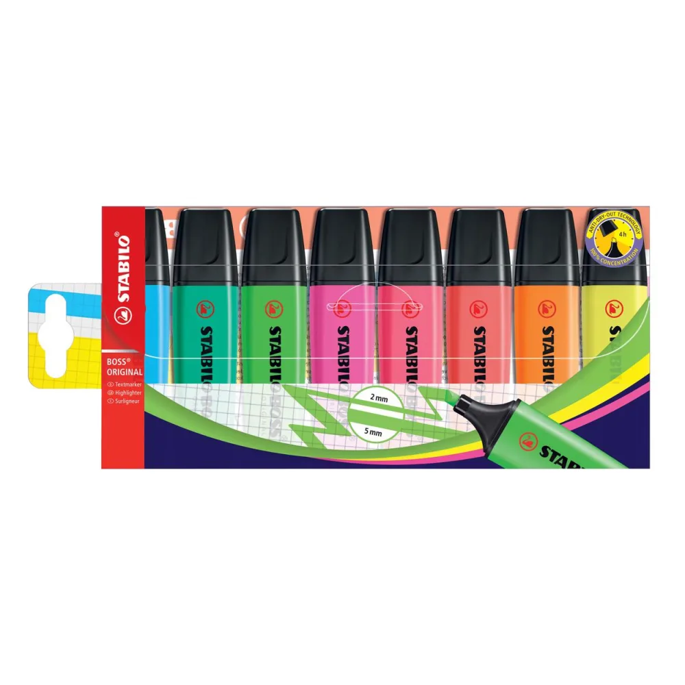 STABILO Textmarker BOSS® ORIGINAL, 2-5mm, 8 Stück, sortiert