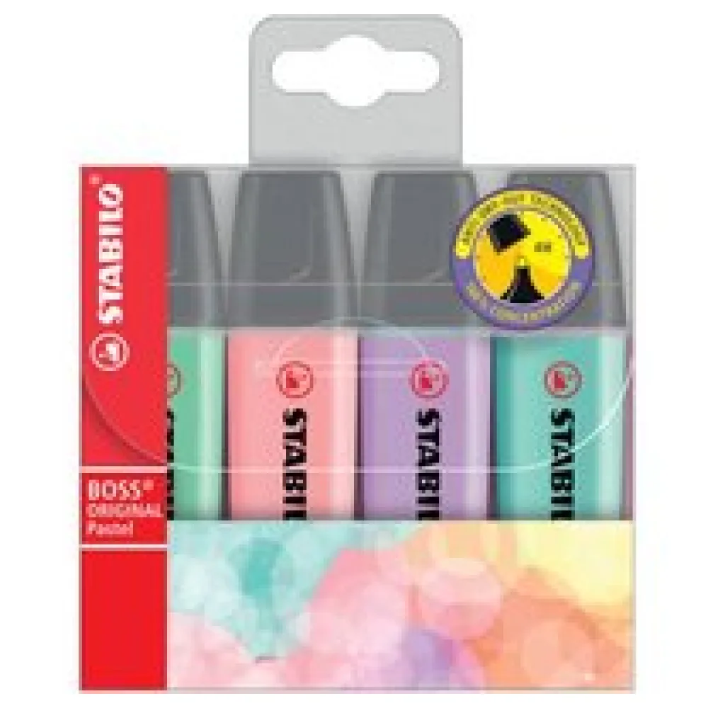 STABILO BOSS® ORIGINAL Textmarker, 4er Pack, pastel, farbig sortiert, 2-5mm Keilspitze – Bild 2