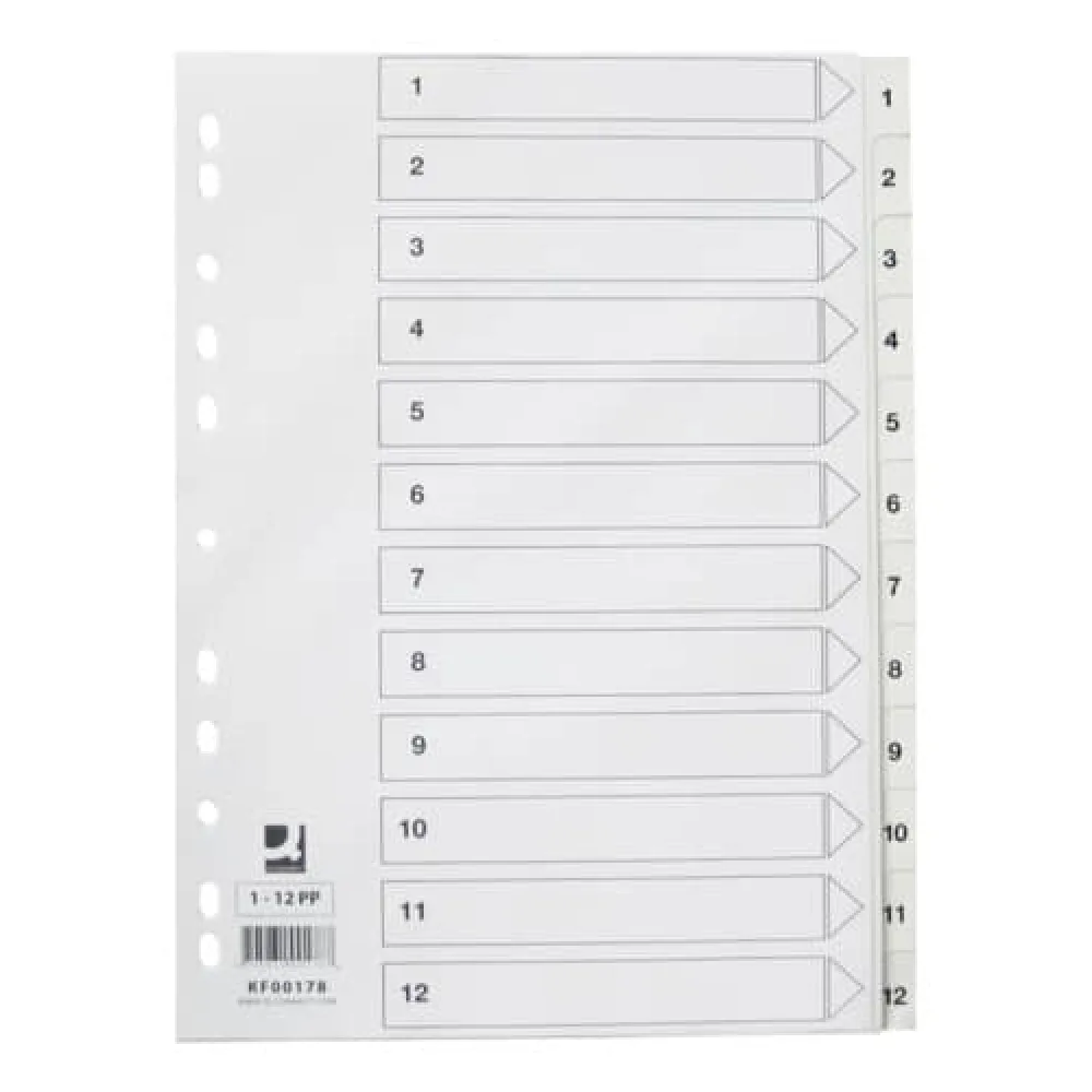 Q-CONNECT Register 1-12, A4, Plastik, weiß