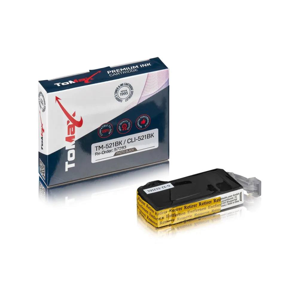 ToMax Premium ersetzt Canon 2933B001 / CLI-521BK Tintenpatrone, foto schwarz