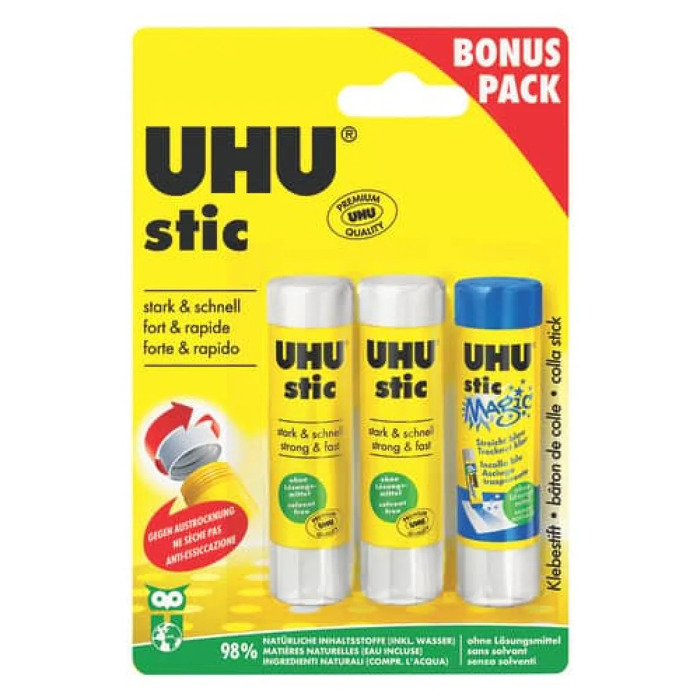 UHU Klebestift-Bonuspaket, ohne Lösungsmittel, 3x8,2 g