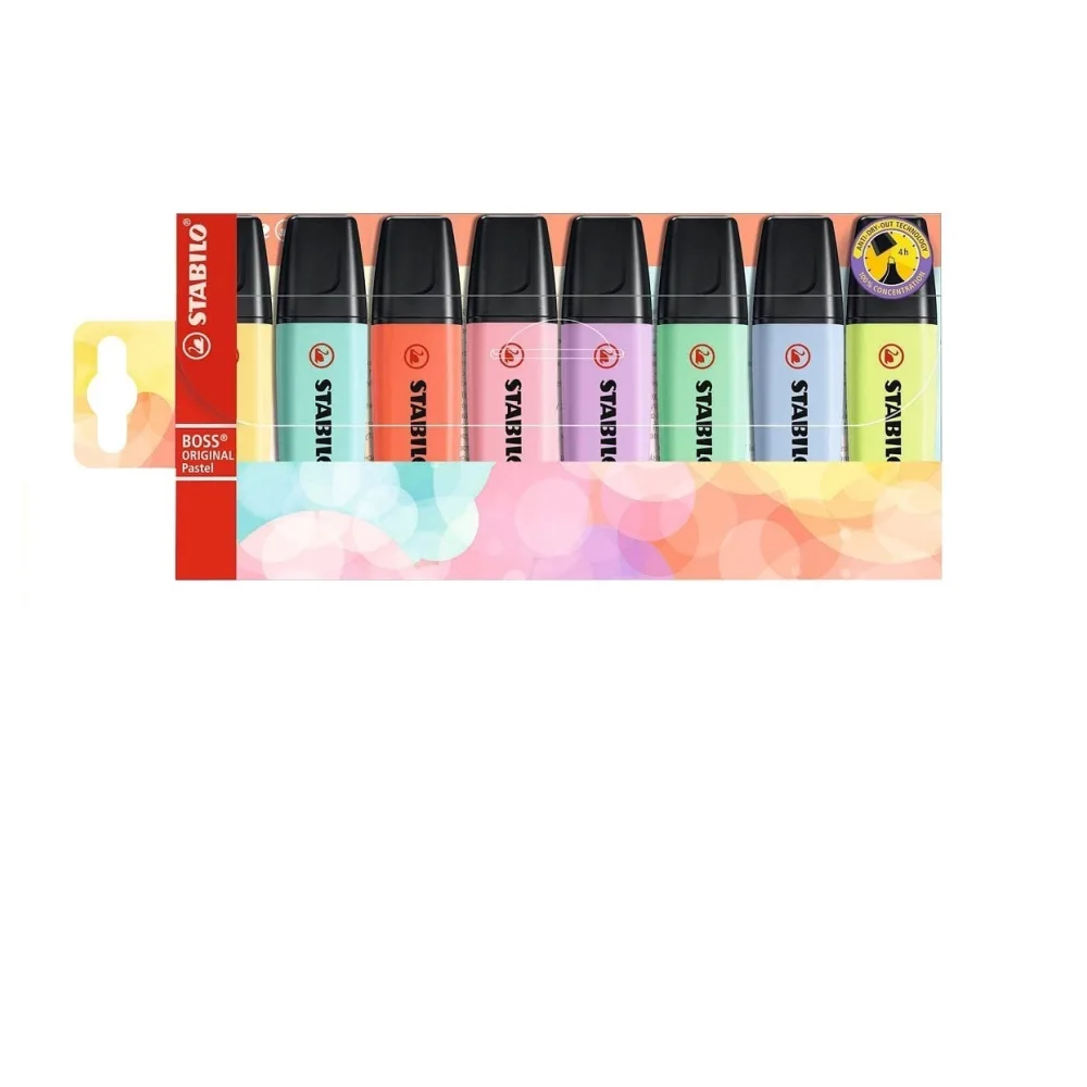 STABILO BOSS ORIGINAL Textmarker, 8er Pack, pastell, farbig sortiert, 2-5mm Keilspitze