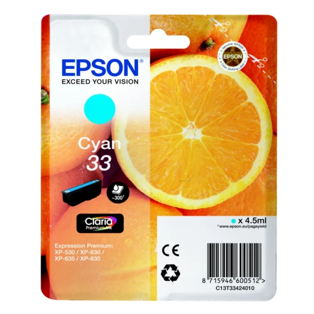 Original Epson C13T33424012 / 33 Tintenpatrone cyan