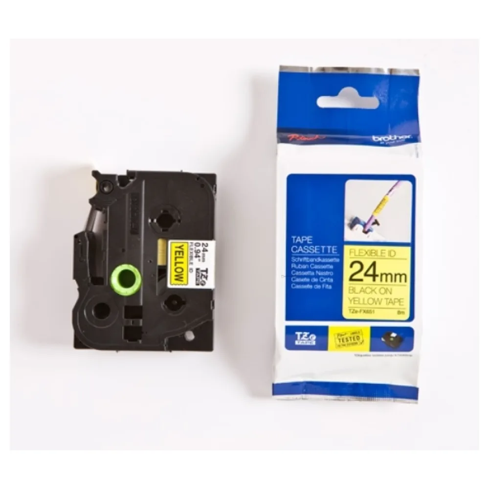 Original Brother TZEFX651 P-Touch Farbband schwarz auf gelb Laminat 24mm x 8m