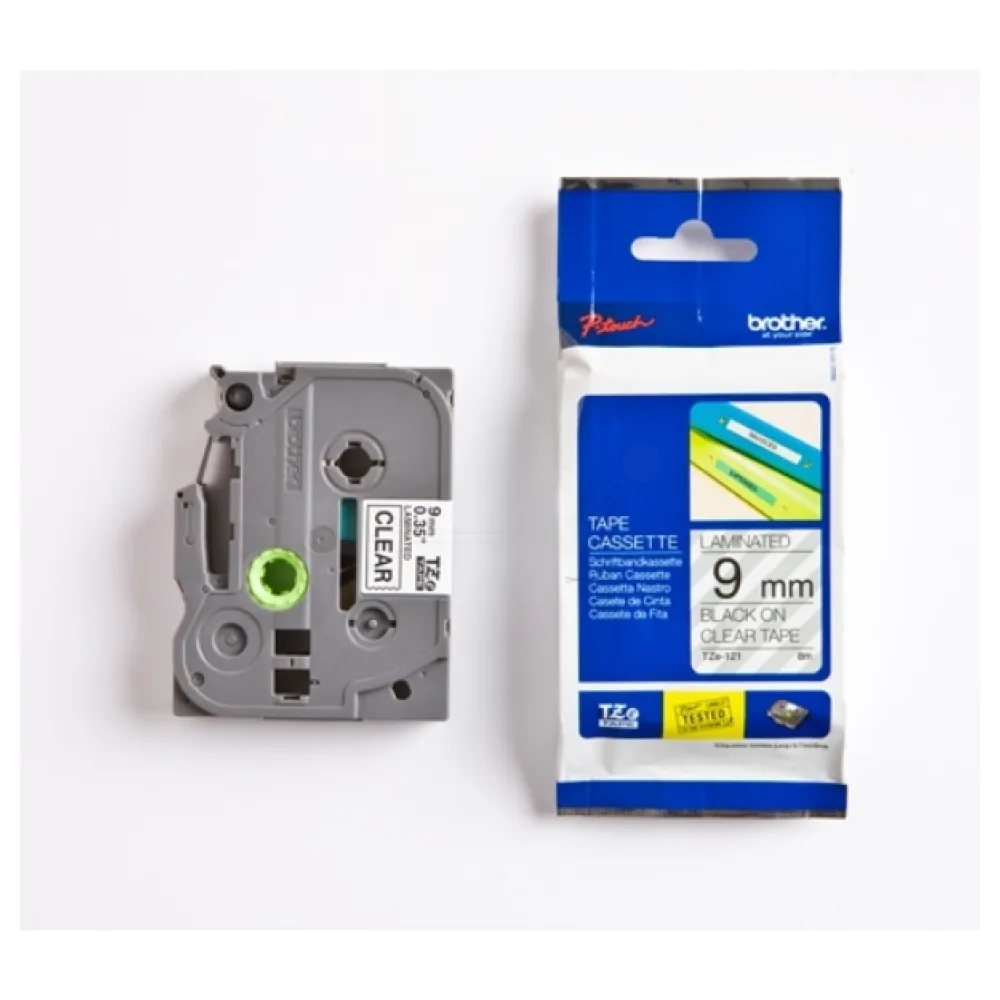 Original Brother TZE121 P-Touch Farbband schwarz auf transparent Laminat 9mm x 8m