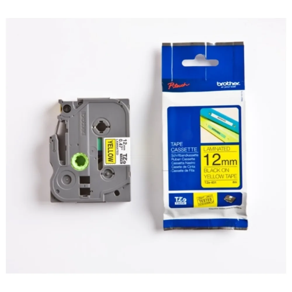 Original Brother TZE631 P-Touch Farbband schwarz auf gelb Laminat 12mm x 8m