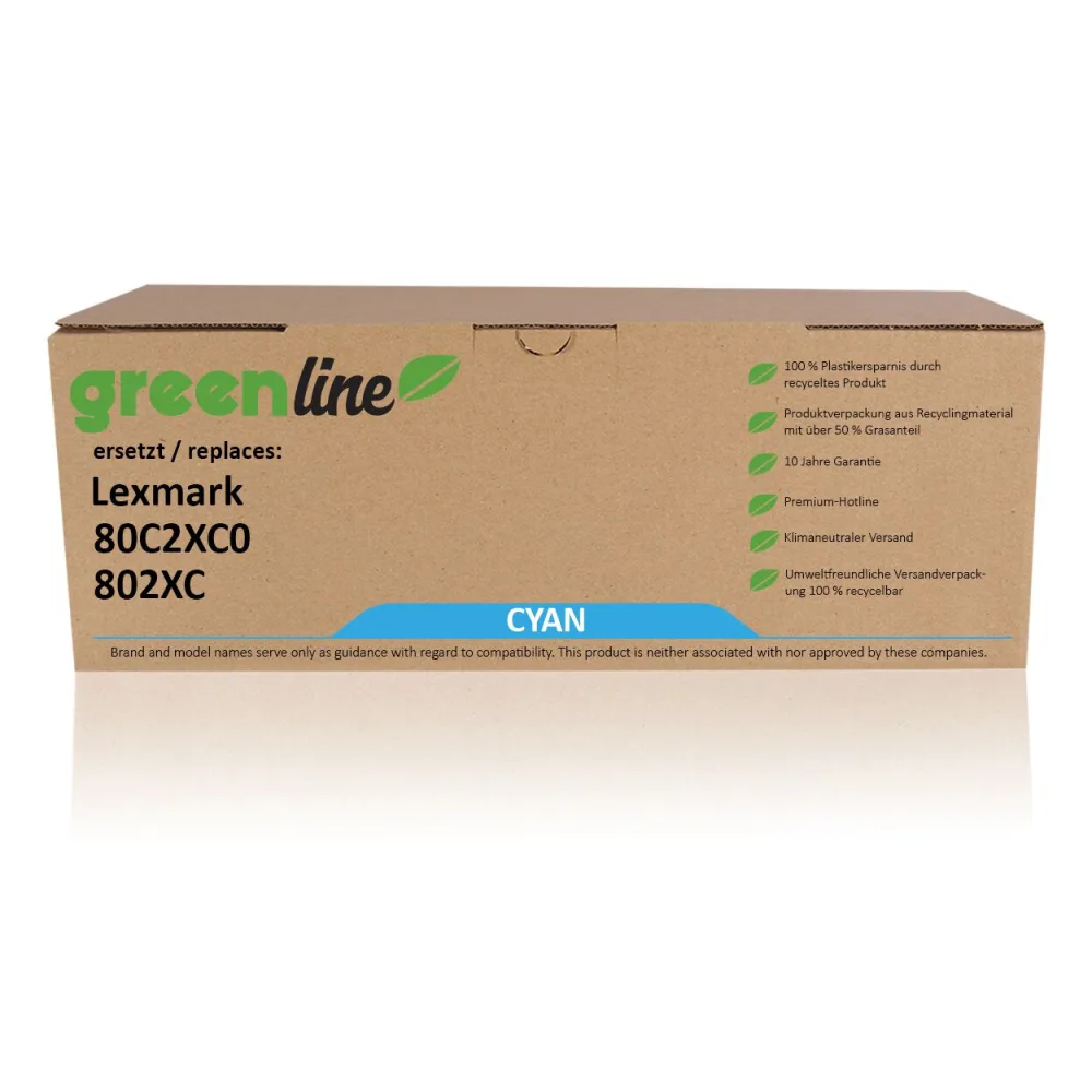 greenline ersetzt Lexmark 80C2XC0 / 802XC Tonerkartusche, cyan