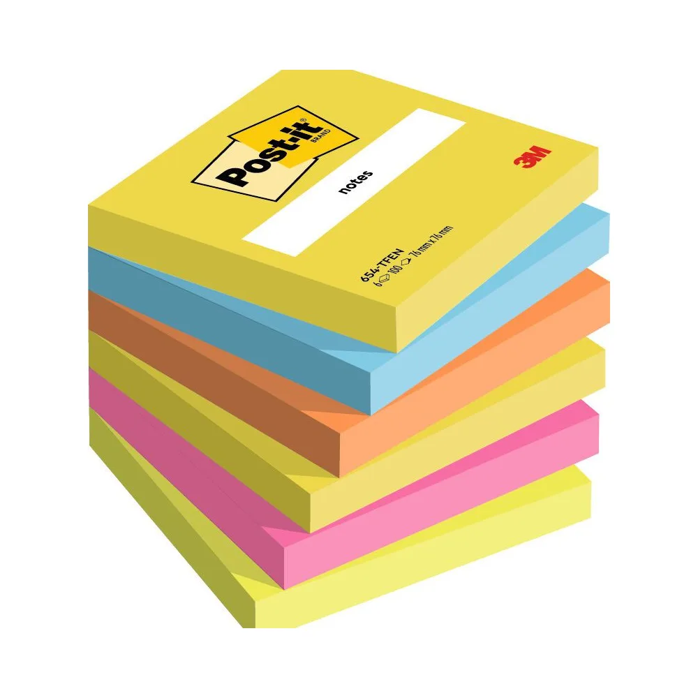 POST-IT Haftnotiz Notes Energetic Collection 76x76 mm, sortiert, 6 x 100 Blatt