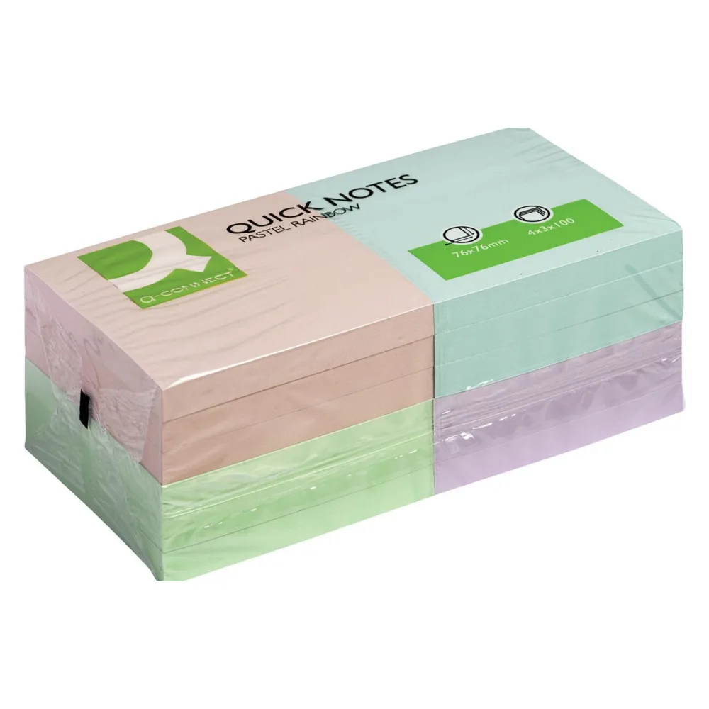 Q-CONNECT Haftnotizblock Quick Notes, 76x76mm, 1200 Blatt, pastellfarben
